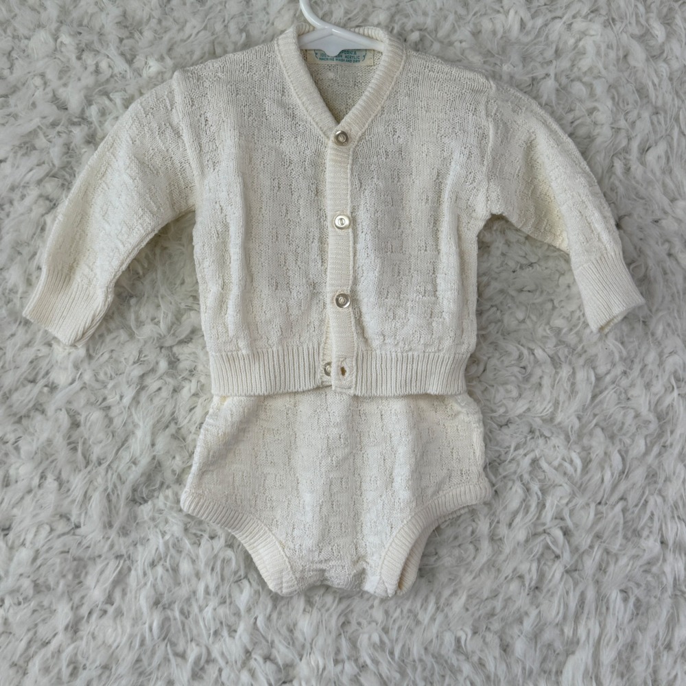Golden Gate Vintage Knit Cardigan Bloomer‎ Set Baby White Coquette Cottagecore